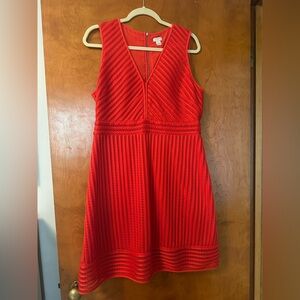 J. Crew Red Eyelet V-Neck Midi Dress. Size 14